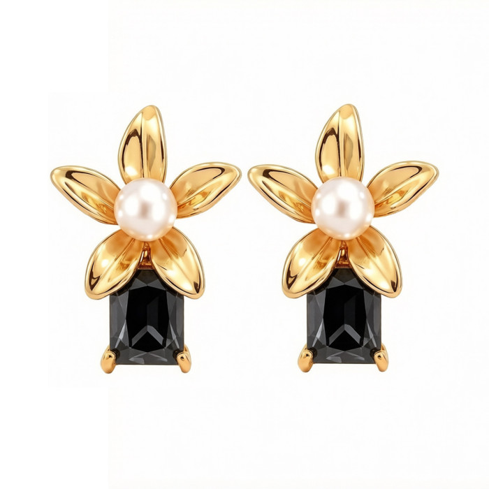 Wholesale Stainless Steel Floral Crystal Earring