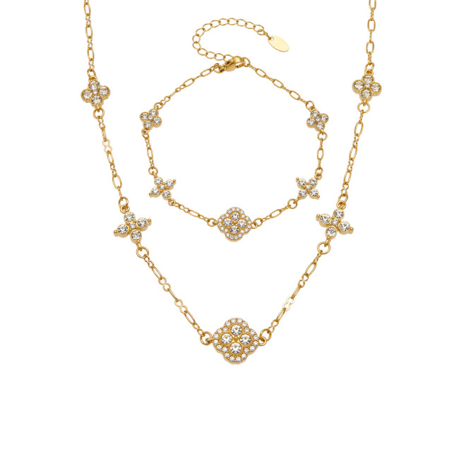 Wholesale Stainless Steel Flower Necklace & Bracelet Set