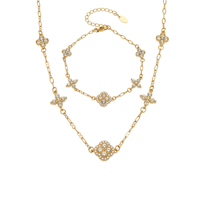 Wholesale Stainless Steel Flower Necklace & Bracelet Set