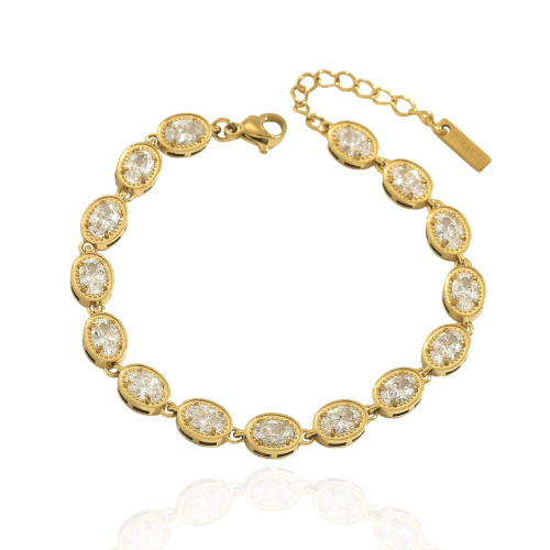 Wholesale Stainless Steel Oval Cut CZ Tennis Bracelets