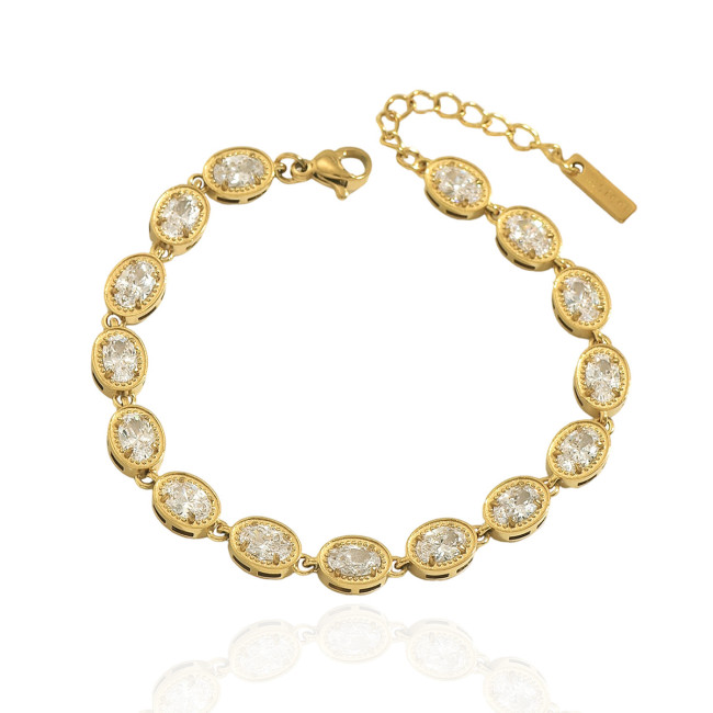 Wholesale Stainless Steel Oval Cut CZ Tennis Bracelets