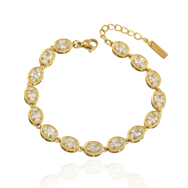 Wholesale Stainless Steel Oval Cut CZ Tennis Bracelets