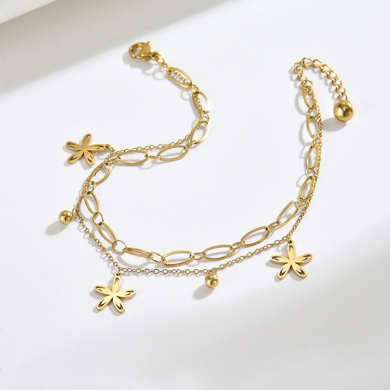 Wholesale Stainless Steel Sleek Layered Station Anklet