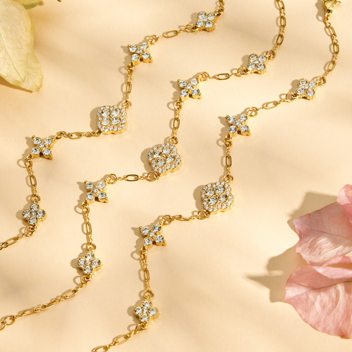 Wholesale Stainless Steel Flower Necklace & Bracelet Set
