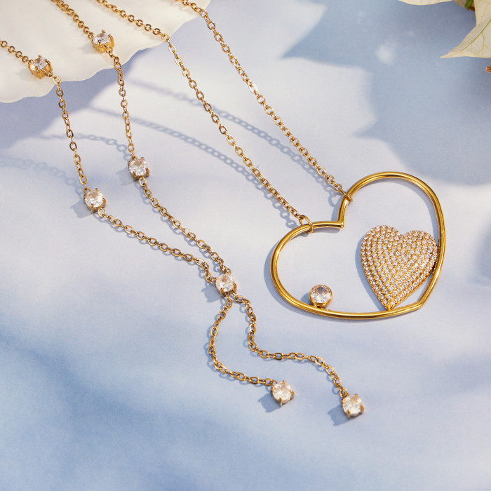Wholesale Stainless Steel Multi-Layer Heart Necklace