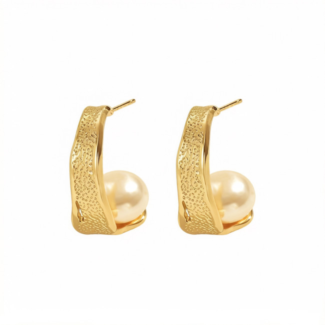 Wholesale Stainless Steel Textured Pearl Earring
