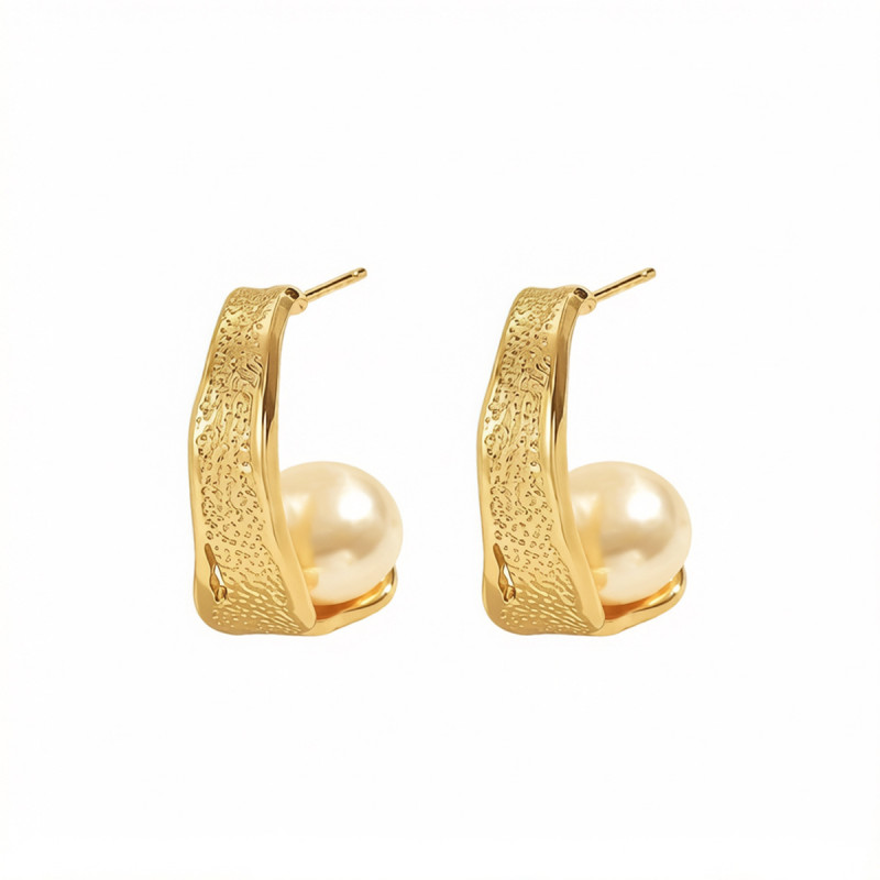 Wholesale Stainless Steel Textured Pearl Earring