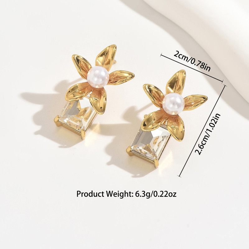 Wholesale Stainless Steel Floral Crystal Earring