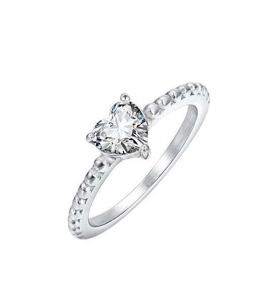 Wholesale Stainless Steel Heart Cut CZ Beaded Ring for Women