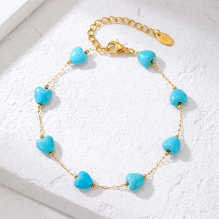 Wholesale Stainless Steel Turquoise Heart Anklet