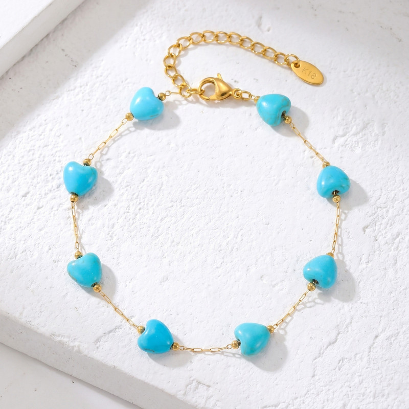 Wholesale Stainless Steel Turquoise Heart Anklet