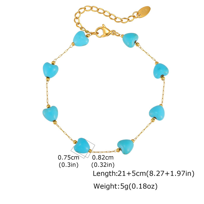 Wholesale Stainless Steel Turquoise Heart Anklet