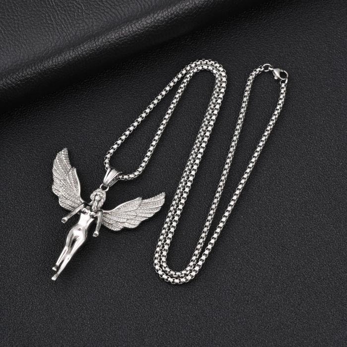 Wholesale 316L Stainless Steel Feathered Wings Angel Pendant