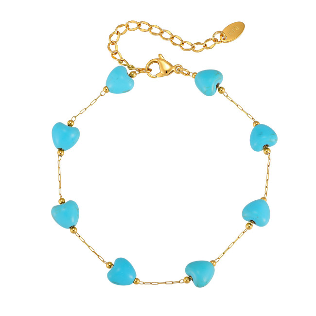 Wholesale Stainless Steel Turquoise Heart Anklet