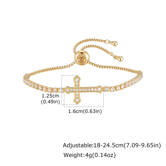 Wholesale Copper CZ Cross Adjustable Tennis Slider Bracelet
