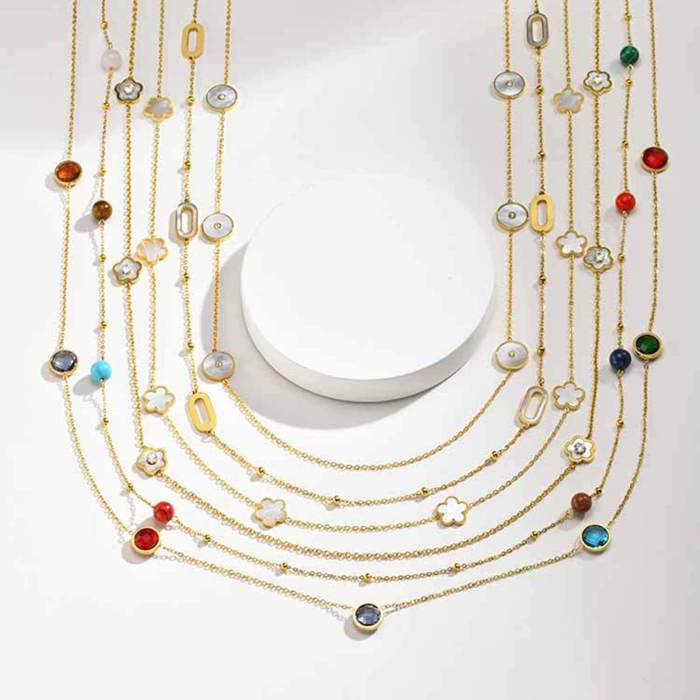 Wholesale Stainless Steel Multi-Color Crystal Long Chain