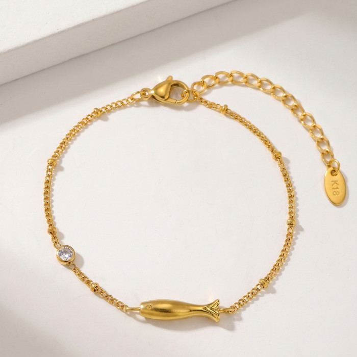 Wholesale Waterproof Stainless Steel Fish Charm Beaded Bracelet