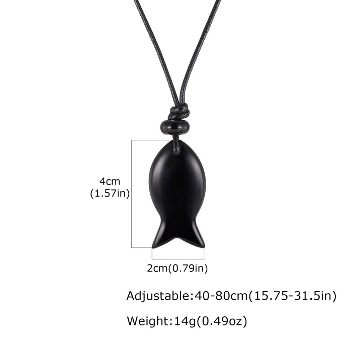 Wholesale Natural Obsidian Fish Necklace