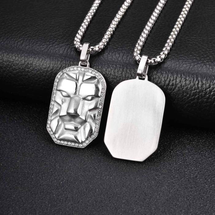 Wholesale Stainless Steel Lion Head Dog Tag Pendant
