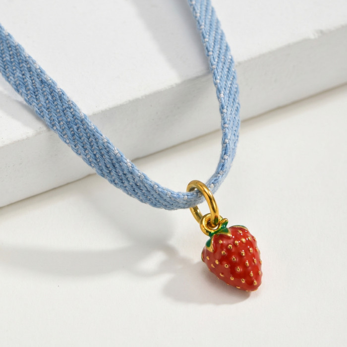 Wholesale Light Denim Strawberry Charm Neckband