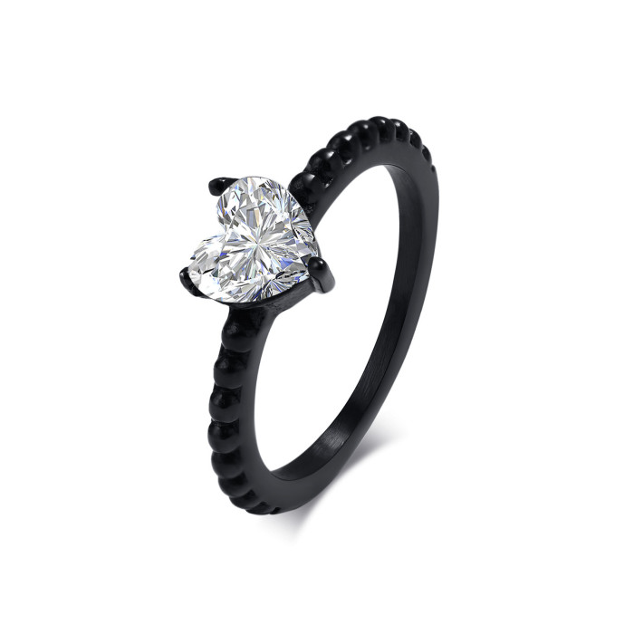Wholesale Stainless Steel Heart Cut CZ Beaded Ring for Women