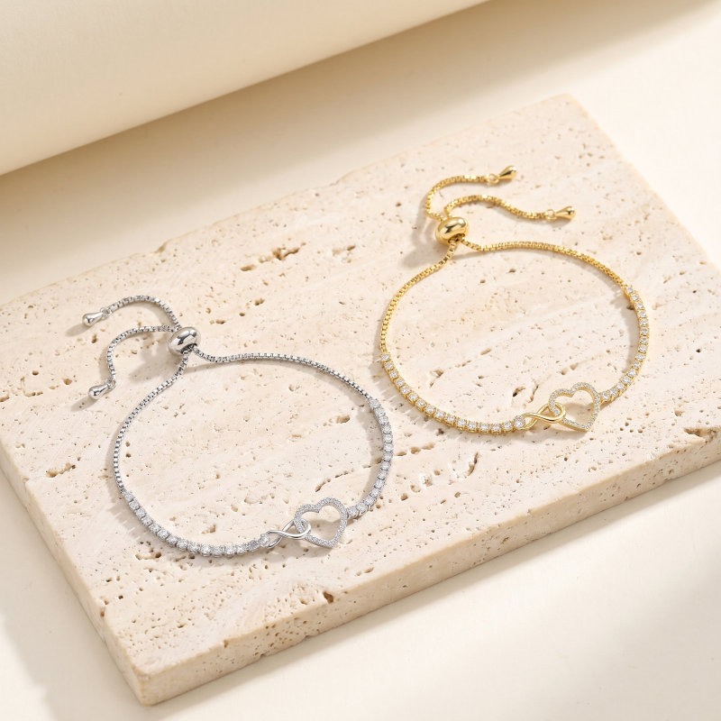 Wholesale CZ Heart and Infinity Symbol Tennis Bracelet