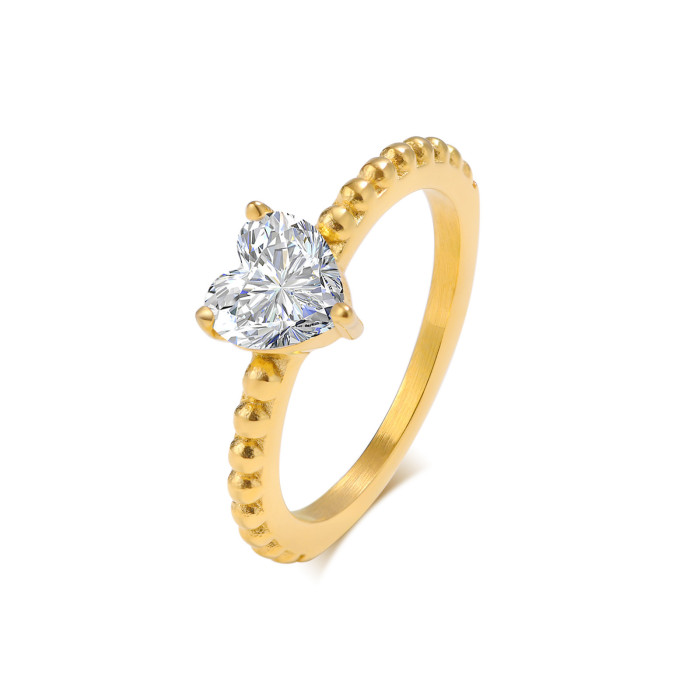 Wholesale Stainless Steel Heart Cut CZ Beaded Ring for Women