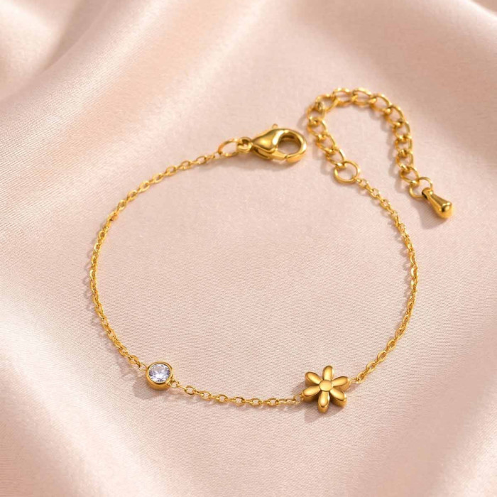 Wholesale Waterproof Stainless Steel Floral Charm Thin Bracelet