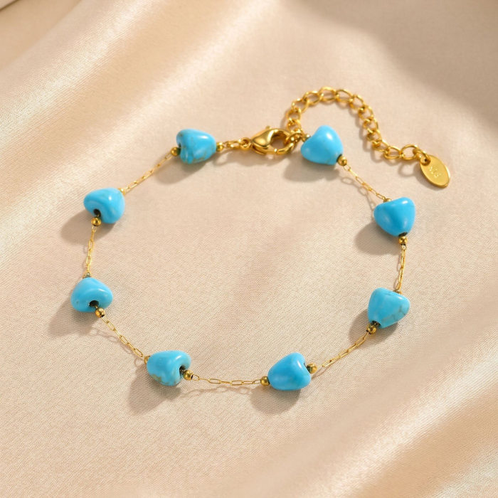 Wholesale Stainless Steel Turquoise Heart Anklet