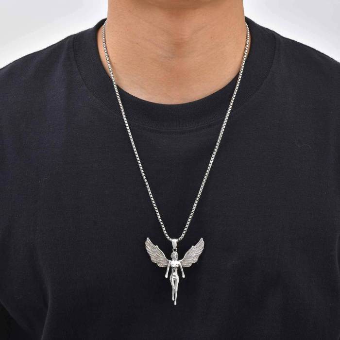 Wholesale 316L Stainless Steel Feathered Wings Angel Pendant
