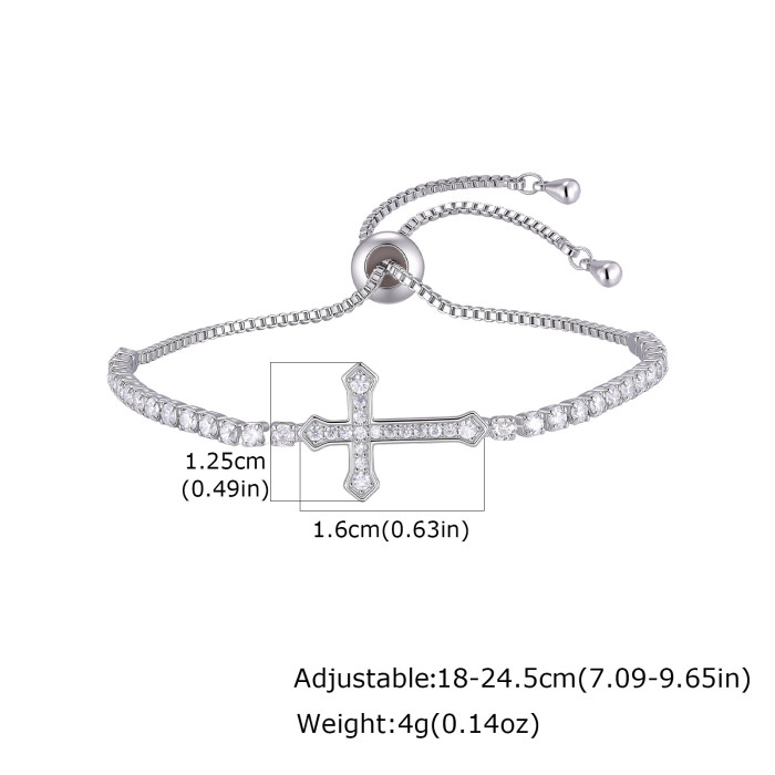 Wholesale Copper CZ Cross Adjustable Tennis Slider Bracelet
