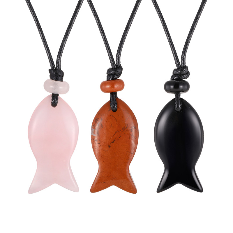 Wholesale Natural Obsidian Fish Necklace
