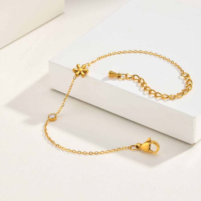 Wholesale Waterproof Stainless Steel Floral Charm Thin Bracelet