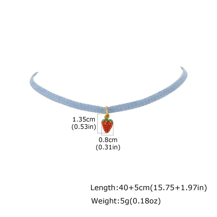 Wholesale Light Denim Strawberry Charm Neckband