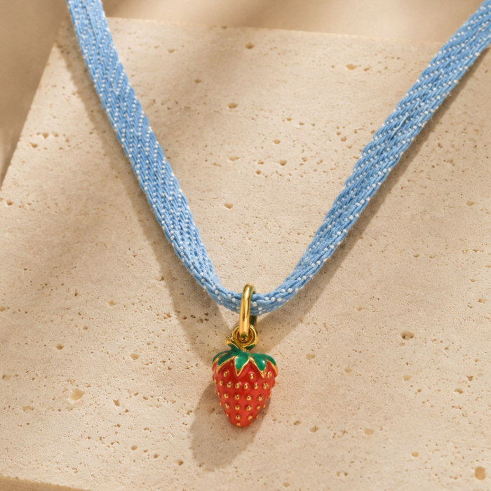 Wholesale Light Denim Strawberry Charm Neckband