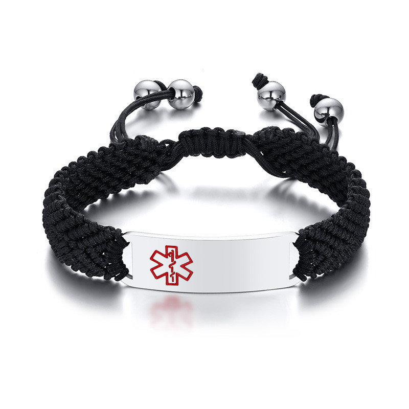 Wholesale Stainless Steel Engravable Medical Alert Braided Rope Bracelet