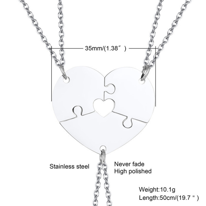 Wholesale Stainless Steel Matching Puzzle Heart Necklace Set