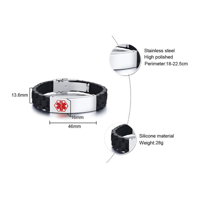 Wholesale Stainless Steel Engraved Medical Alert ID Bracelet