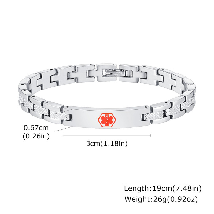 Wholesale Stainless Steel Engravable Emergency Medical ID Bracelet for Men