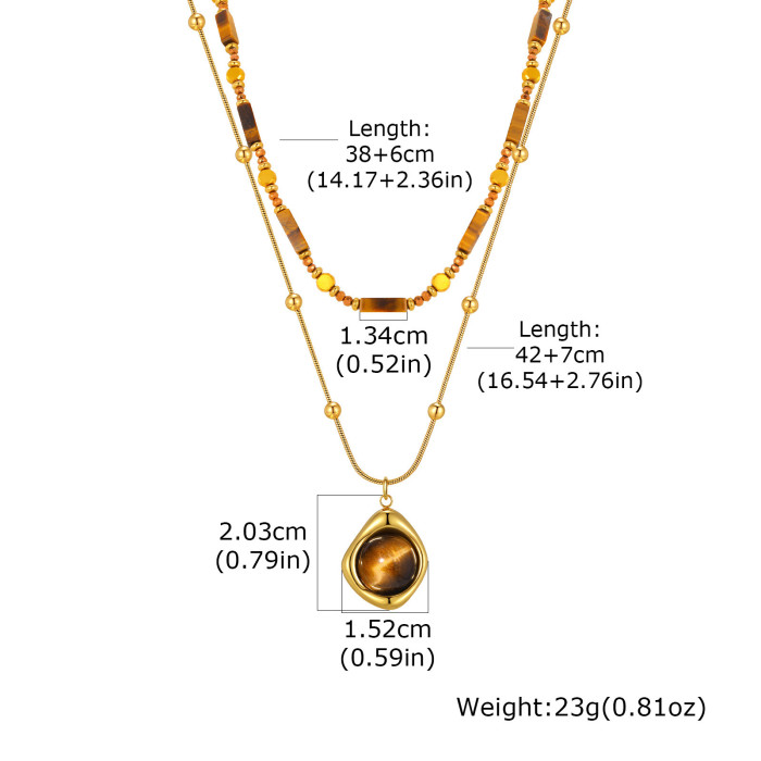 Wholesale Stainless Steel Vintage Tiger Eye Double Layer Necklace