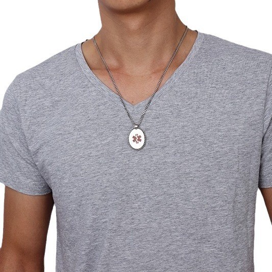 Wholesale Stainless Steel Custom Oval Emergency Medical ID Necklace