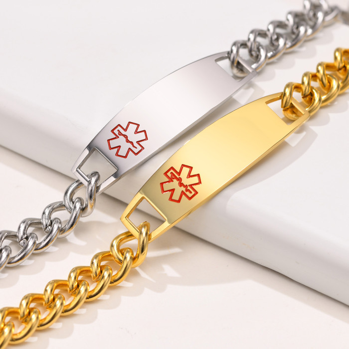 Wholesale Stainless Steel Medical Alert Bracelet Gold ID Chain Bracelet