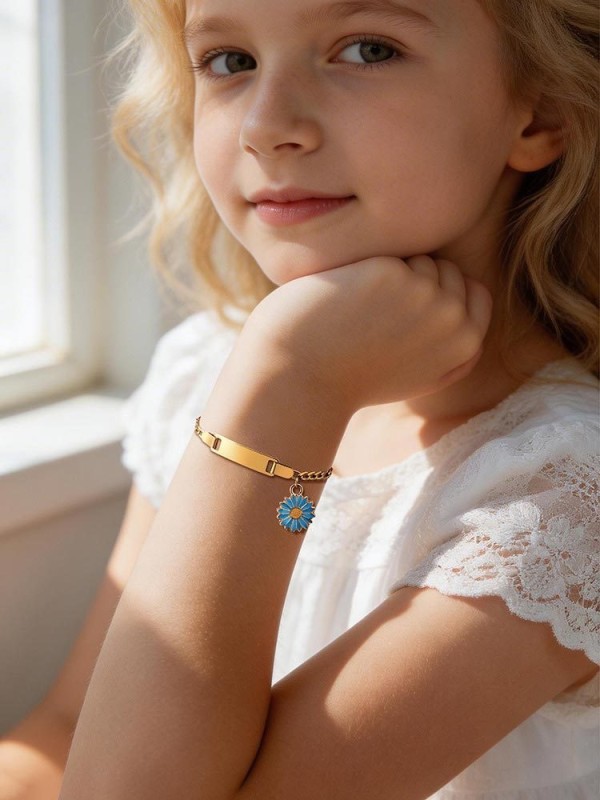 Wholesale Stainless Steel Personalized Sunflower ID Bracelet for Kid