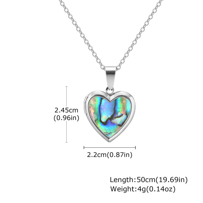 Wholesale Stainless Steel Abalone Shell Heart Photo Locket Necklace