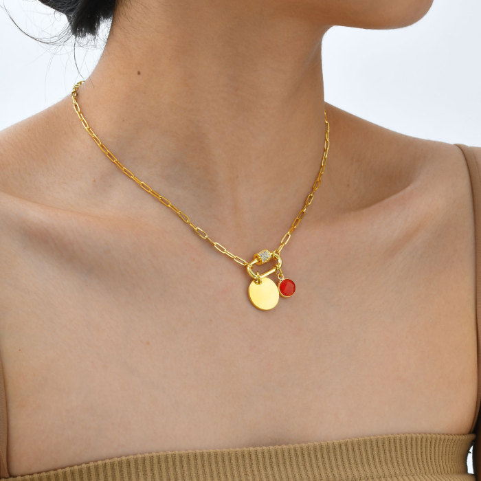Wholesale Stainless Steel Custom Birthstone Blank Disc Pendant Necklace