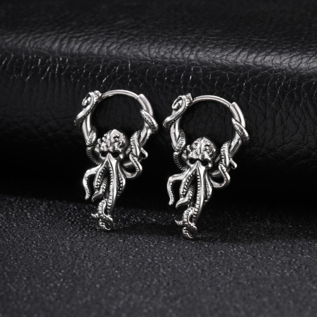 Wholesale Men's Vintage Stainless Steel Octopus Cthulhu Hoop Earrings