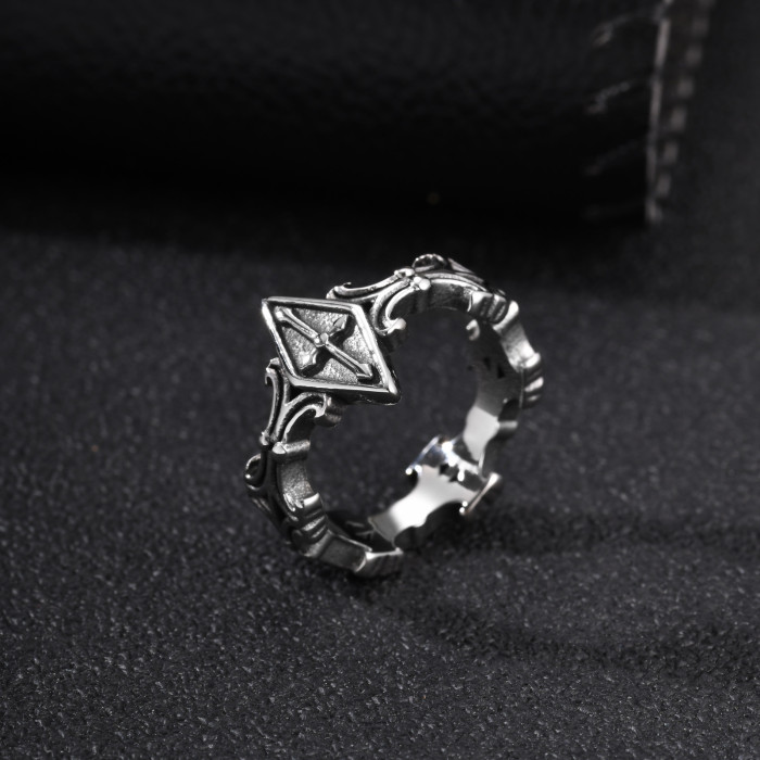 Wholesale Punk Biker Men's Stainless Steel Carved Cross Scrollwork Ring