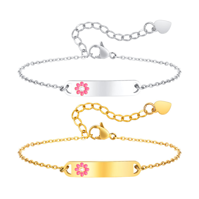 Wholesale Stainless Steel Personalized Enamel Flower Kids Blank Bar Bracelet for Kid