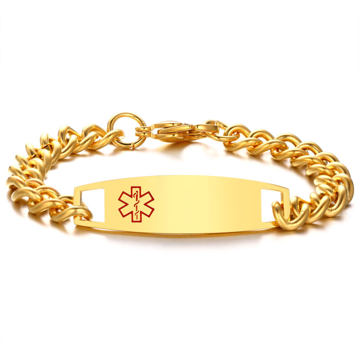 Wholesale Stainless Steel Medical Alert Bracelet Gold ID Chain Bracelet