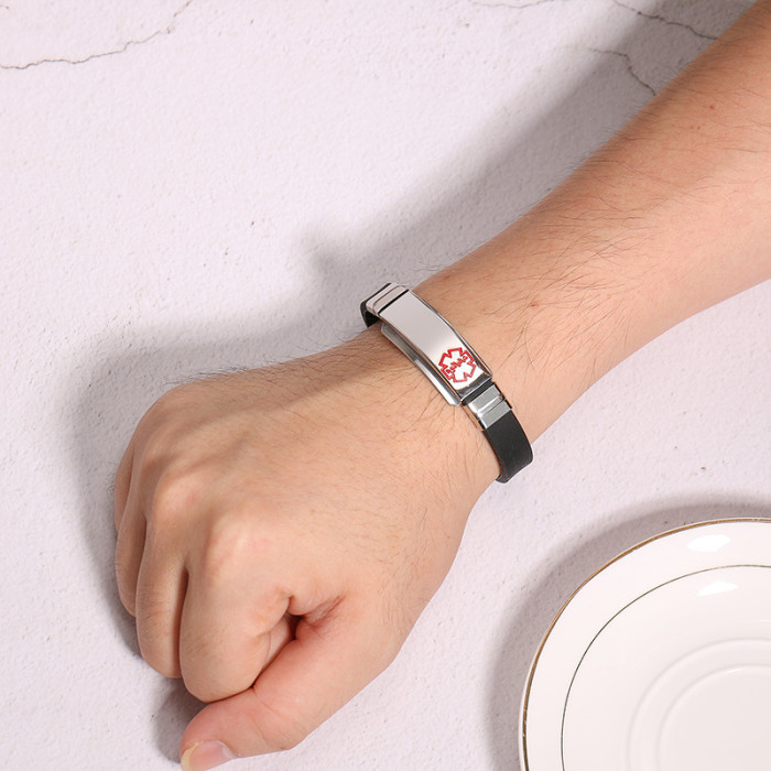 Wholesale Stainless Steel Personalized Silicone Medical Alert Bracelet